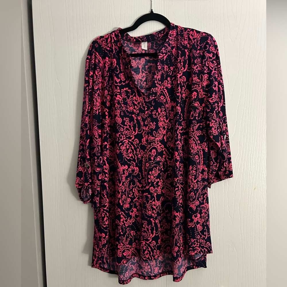 Sew In Love Pink and Navy Floral Tunic Top